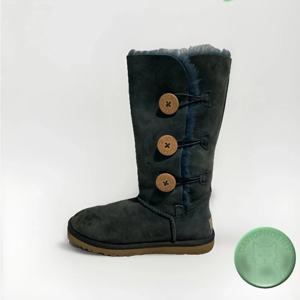UGG Australia Bailey Button Triplet II Boots – Blue Suede, Women’s Size‎ 6